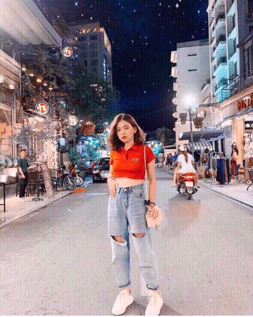 {Freeship} Áo Thun Croptop Có Cổ
