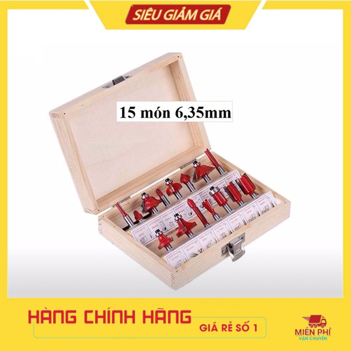 Bộ Mũi Phay Gỗ 15 Đầu 6,35 mm