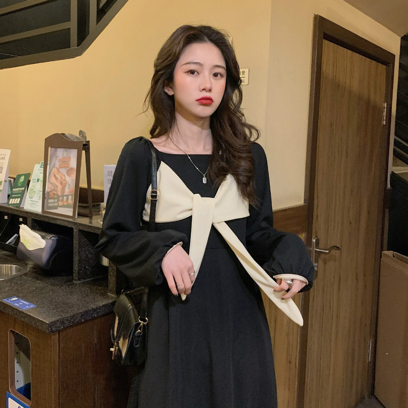 SUXI Đầm Midi Cổ Vuông Phối Nơ Xinh Xắn Theo Phong Cách Hàn Quốc Dành Cho Nữ