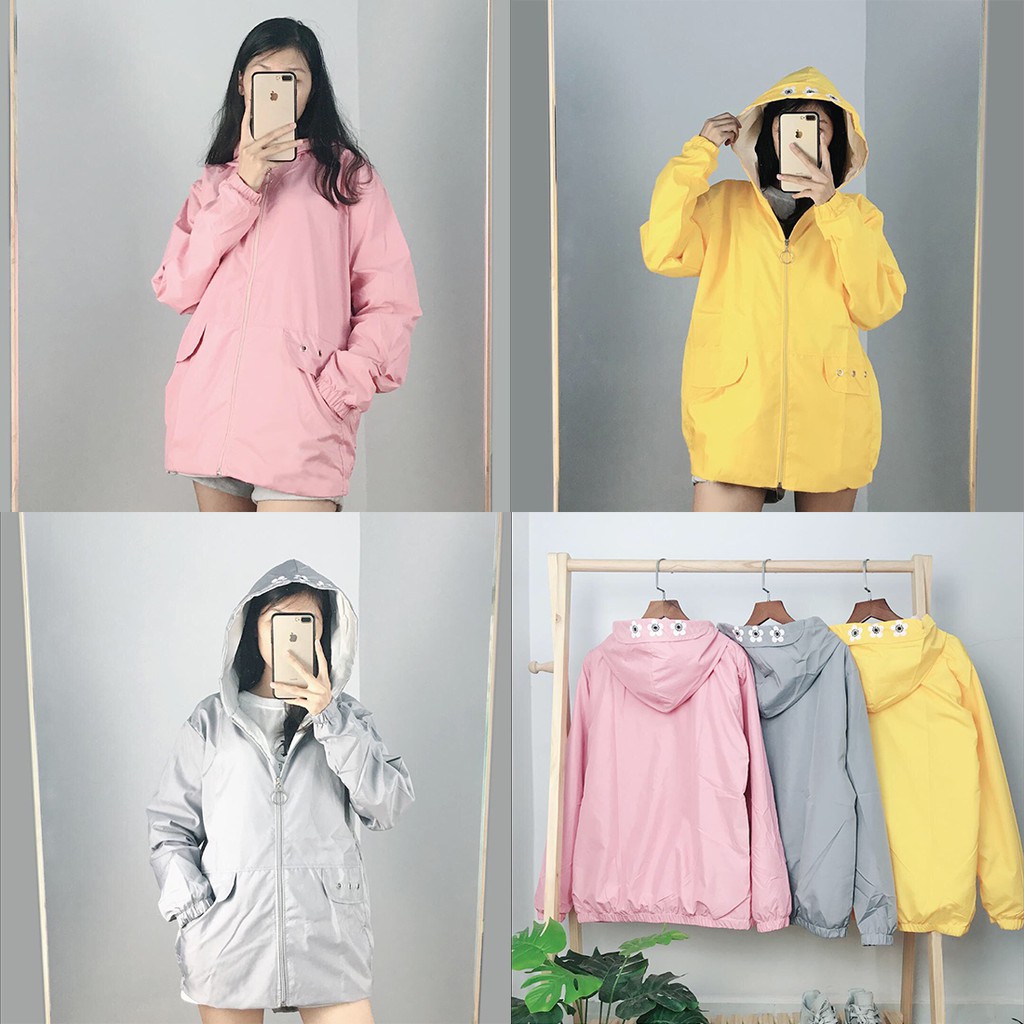 [Ảnh Thật]Áo Khoác Dù Nữ 2 Lớp 3 Bông Hoa Free Size 70kg AK18