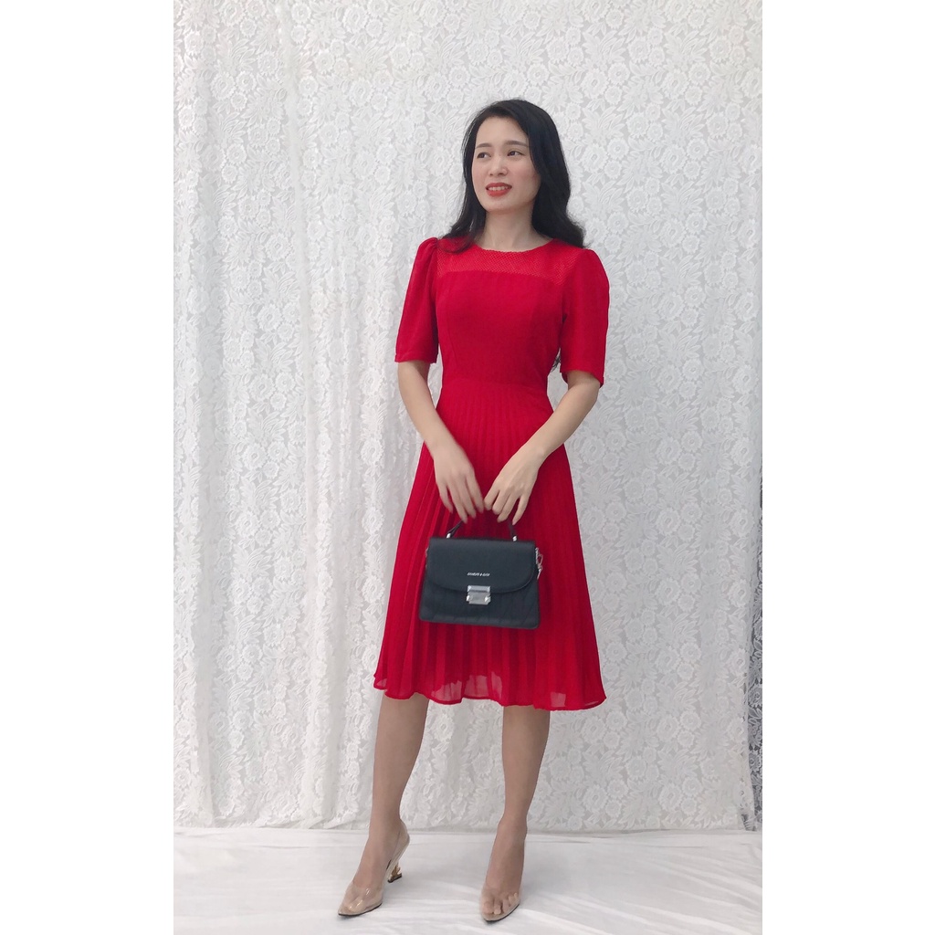Đầm chiffon dập ly phối lưới S&amp;M - GR0208