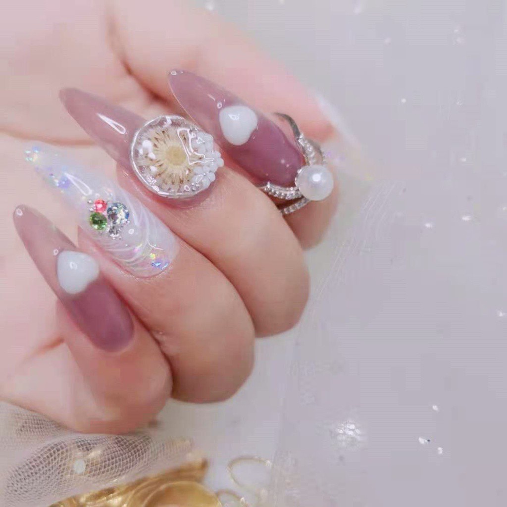 Nhãn Dán Trang Trí Móng Tay 3D DIY Hình Hoa Trắng Mini Thời Trang Dành Cho Nữ