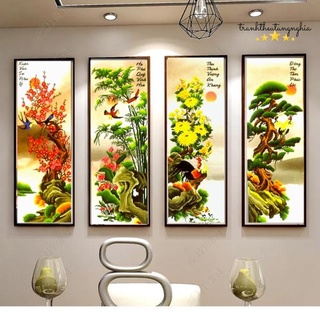 Tranh thêu chữ thập tứ quý tùng cúc trúc mai 1m27 x 78cm