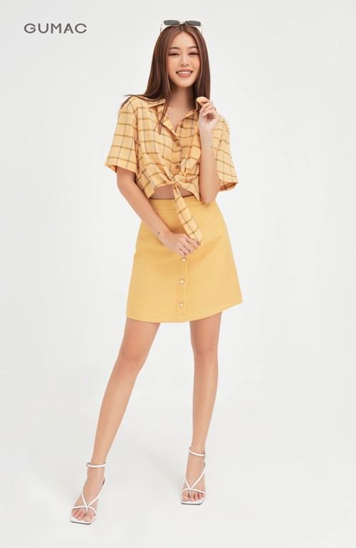 Chân váy nữ gấm nẹp giả GUMAC đủ màu, đồ công sở thanh lịch VB408 | BigBuy360 - bigbuy360.vn