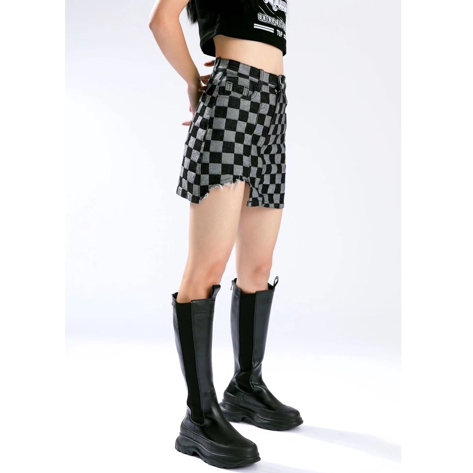 Chân váy jean Chữ a Lưng Cao Phong Cách retro Thời Trang Hàn Quốc