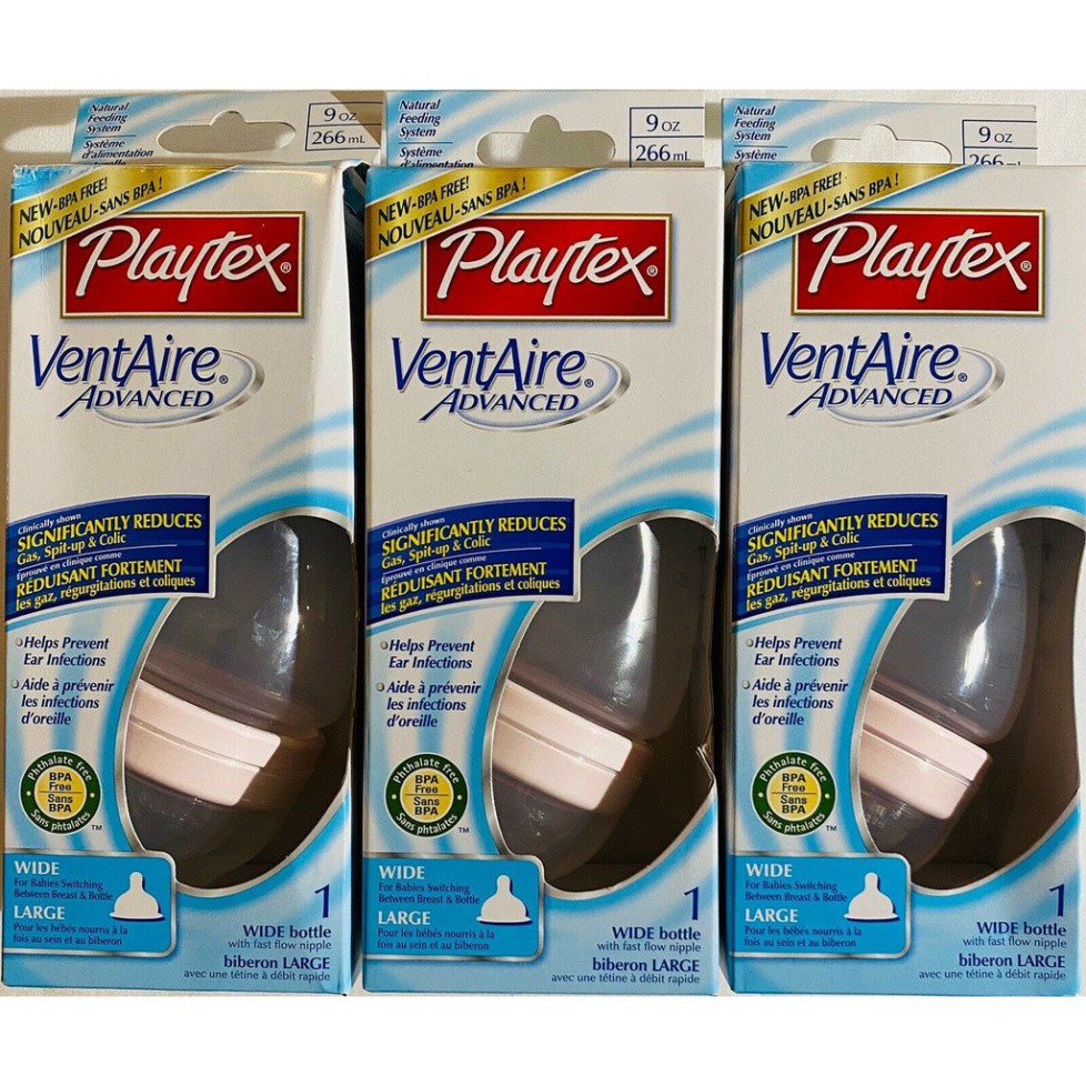 Bình sữa Playtex Ventaire cổ rộng 177ml, 266ml