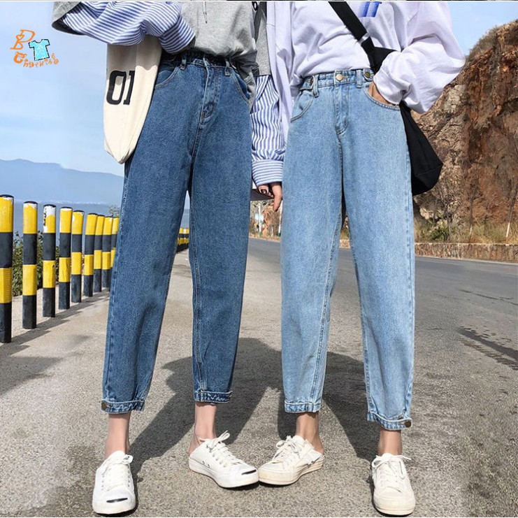 Ulzzang Wild Women Jeans Button Long Pants Slim