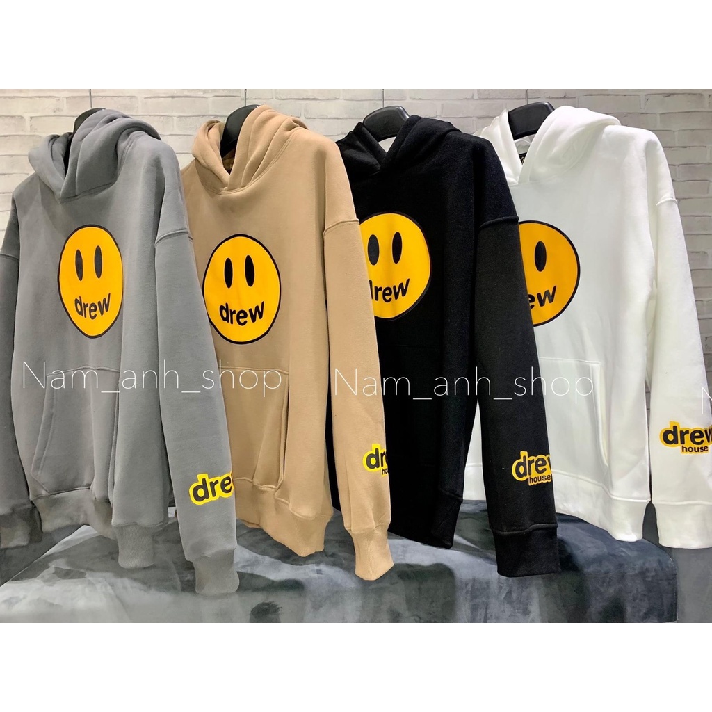 Áo nỉ hoodie Drew House in 5D unisex dài tay nam nữ cao cấp, áo phông nỉ bông sweater có mũ màu trắng, đen, xám K133 | BigBuy360 - bigbuy360.vn