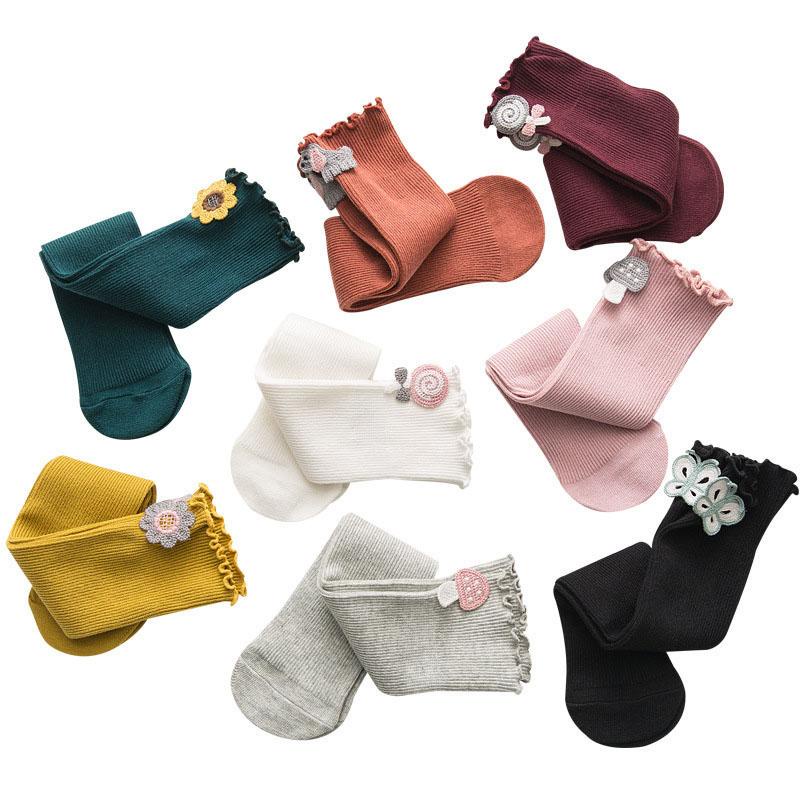 Vớ Cotton Dài Cắt Họa Tiết Hoa Dễ Thương Dành Cho Bé Gái 0-12 Tháng Tuổi