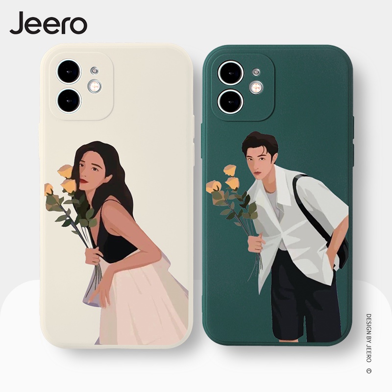 Ốp lưng JEERO cặp đôi dễ thương đẹp nam nữ silicon mềm chống sốc Compatible for case iPhone 13 12 11 Pro Max SE 2020 X XR XS 8 7 ip 6S 6 Plus kute HFG1099
