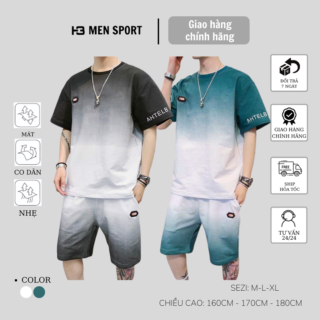 Bộ thể thao nam, quần áo nam mùa hè màu loang, chất vải co giãn 4 chiều, thoáng mát, H3 SPORT