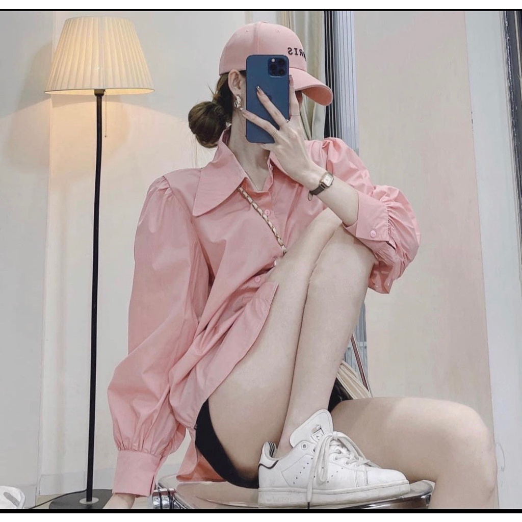 Áo sơ mi ONLY tay bồng siêu đẹp, áo sơ mi công sở nữ đẹp kiểu Hàn Quốc form rộng tay dài chất vải dư cao cấp mã ON