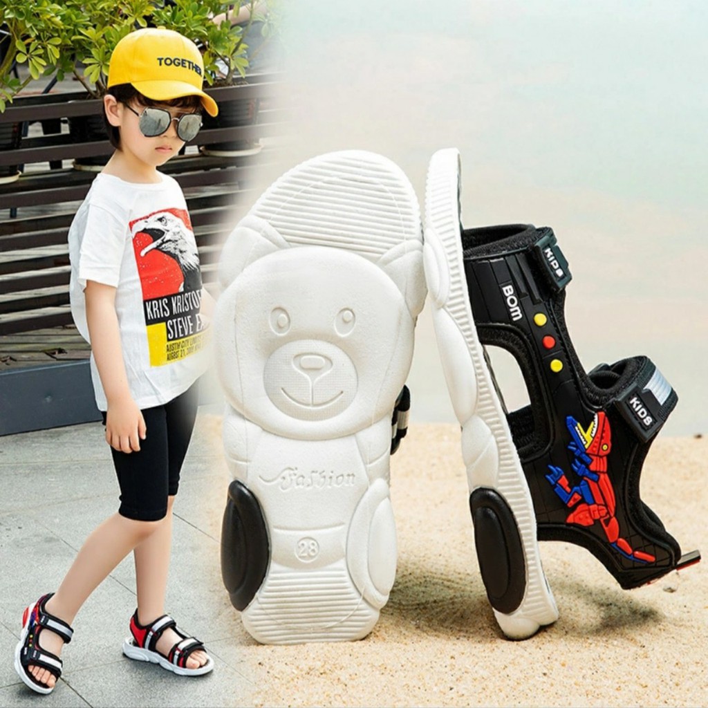 SIZE 32-37 SANDAL đi học bé trai 6-10 tuổi có lót matxa chân siêu êm mã A36 (video thật )