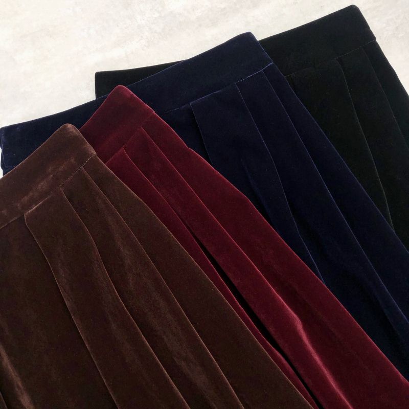 Chân Váy Nhung Dài Dáng Chữ a Xếp Ly Lưng Cao Kiểu vintage Thời Trang Thu Đông Cho Nữ