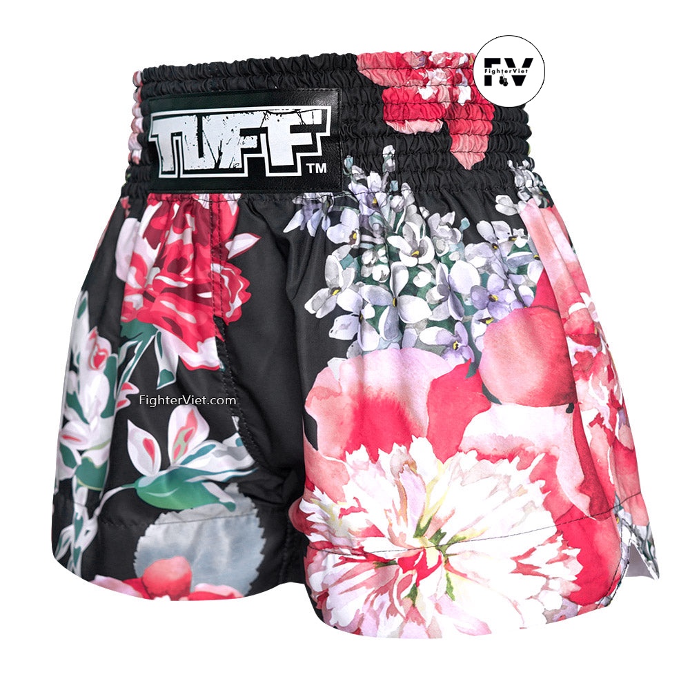 Quần TUFF Muay Thai Boxing Shorts Wild Thorns - Hoa Hồng Đen