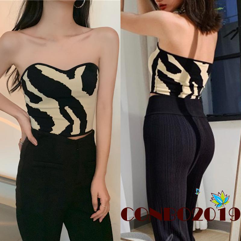 Áo ống cúp ngực họa tiết bò sữa quyến rũ dành cho nữ