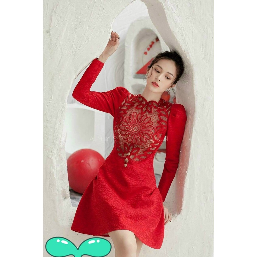 ĐẦM ĐỎ PHỐI REN HOA TAY DÀI ❤️ MẪU ĐẦM MIDI CHƠI LỄ CHƠI TẾT CỰC KỲ ĐẸP CUỐN HÚT GIÁ CỰC TỐT [KHUYẾN MÃI CUỐI NĂM]