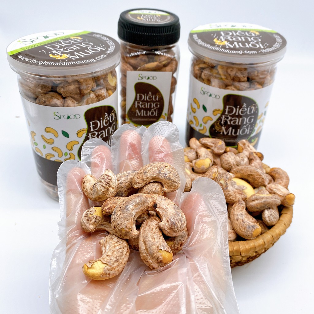 Điều rang muối Sfood, hạt điều rang muối nguyên hạt còn vỏ lụa