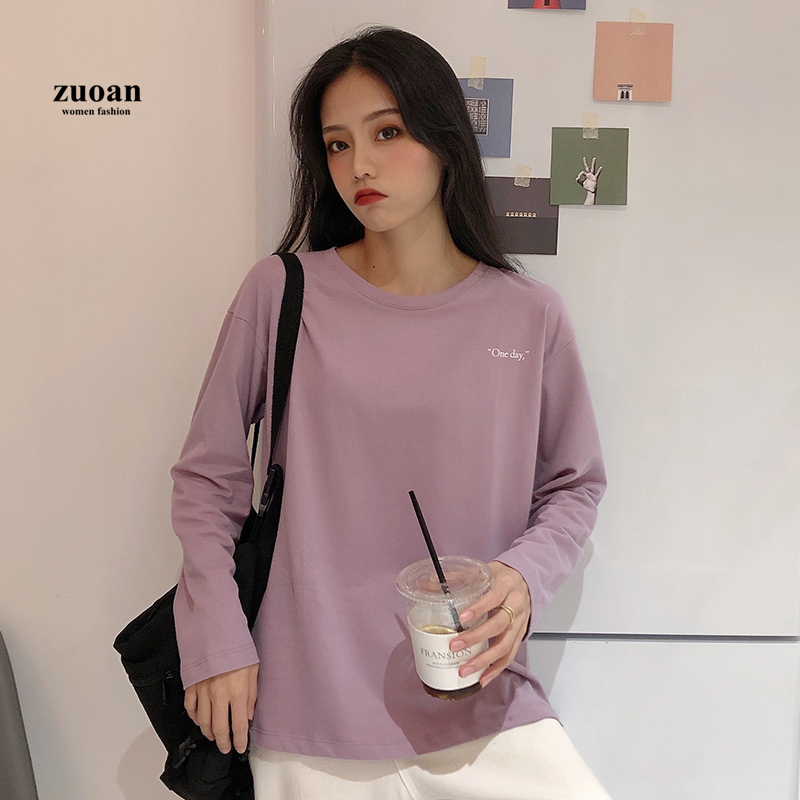 SUXI Áo Thun Tay Dài In Chữ Kiểu Dáng Đơn Giản 4 Màu Lựa Chọn Cho Nữ