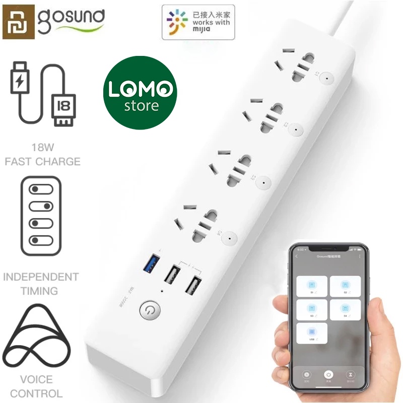 Ổ cắm thông minh GOSUND CP5, điều khiển từ xa từng ổ qua Mi Home, cổng USB sạc nhanh 18W QC3.0