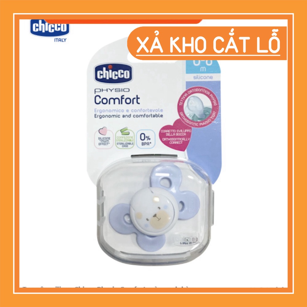 114284 Ty ngậm silicon Chicco Physio Comfort màu xanh kèm hộp 0-6M FLASH SALE