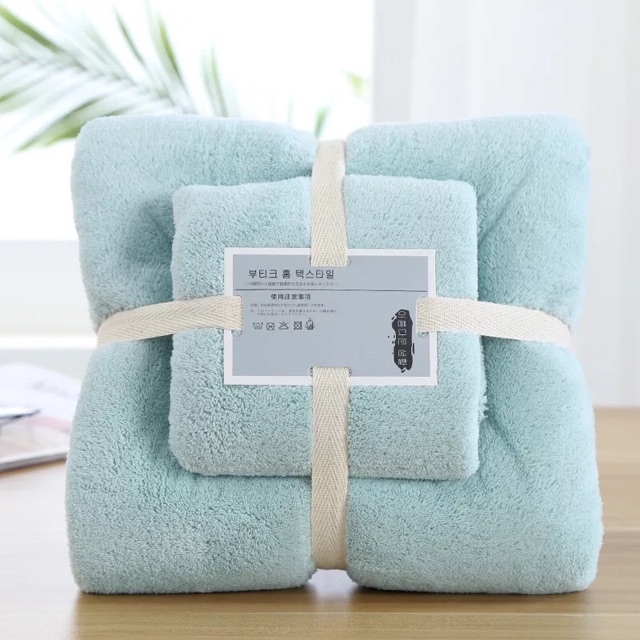 Combo 2 khăn tắm coton siêu thấm nước 1m4*0.7m, 30*70cm