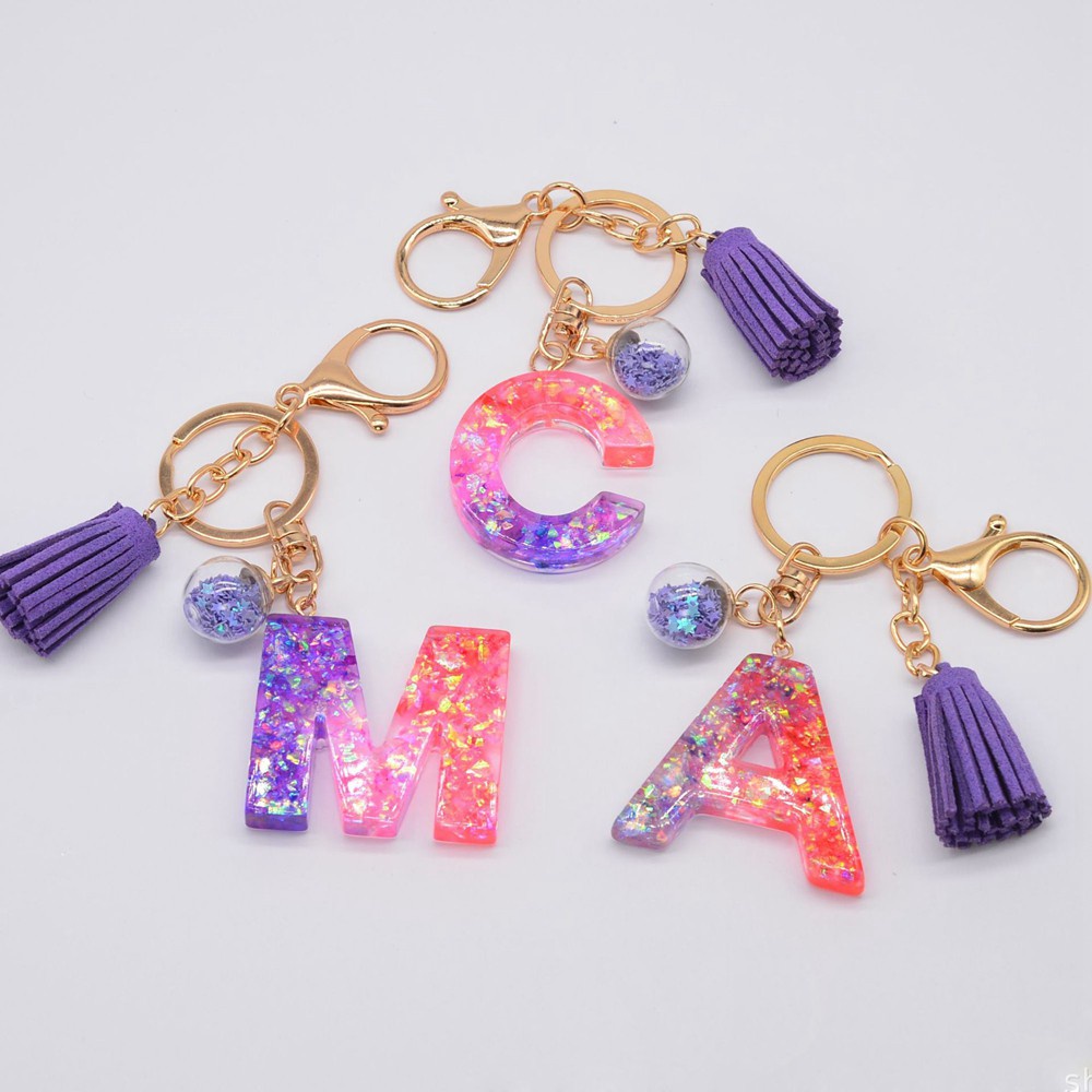 💜LAYOR💜 Cute Handbag Accessories Creative Resin Key Ring Letter Pendant Keychain A-Z Letters Trendy Colorful Fashion Jewelry Initial Tassel