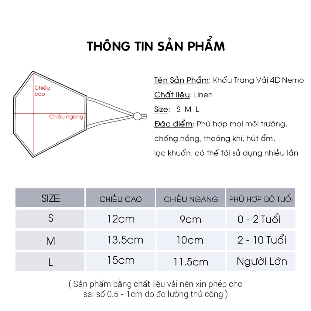 Khẩu Trang Linen 3 Lớp 4D Cao Cấp NEMO, Lọc Bụi, Chống Nắng, Kháng Khuẩn, Bộ Sưu Tập Tone Màu Vintage - KTLMT