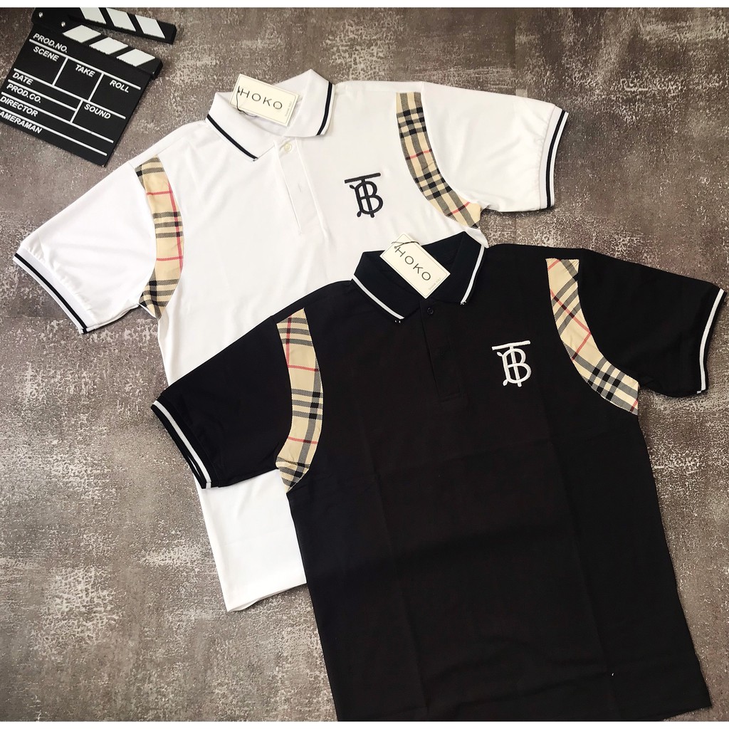Áo thun nam cổ trụ tay ngắn in chữ TB phối CARO vàng , đỏ áo chất cotton thoáng mát thời trang hè hot trend 2022