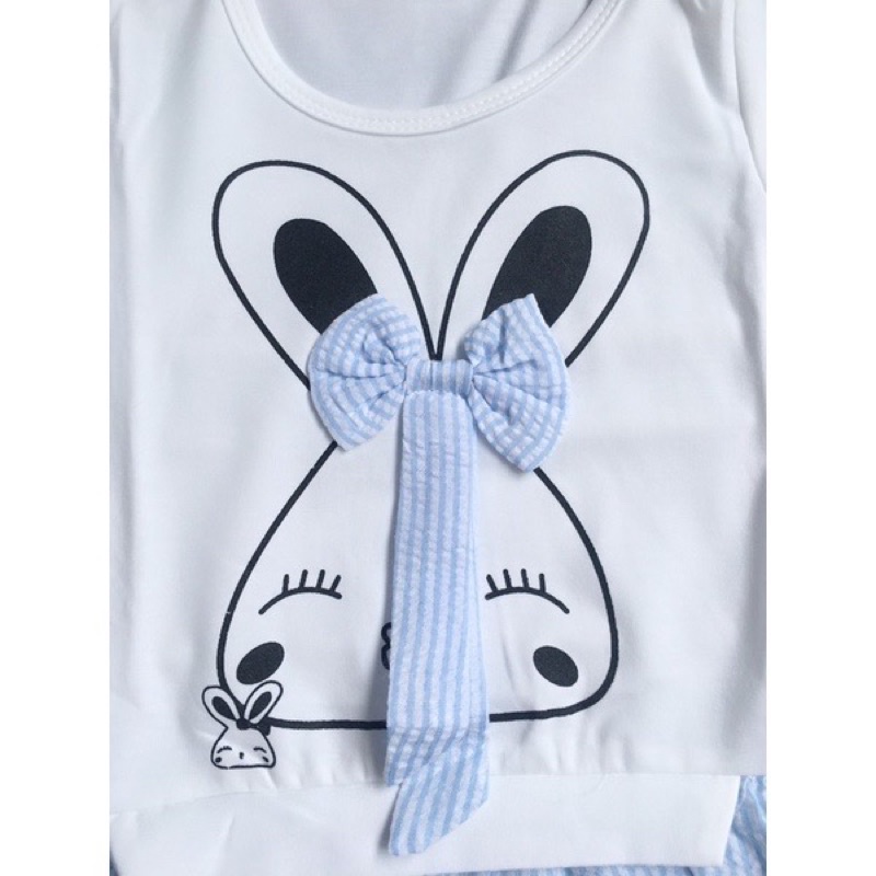 Sét áo váy in hình thỏ trắng phối nơ siêu xinh cho bé gái, chất liệu cotton thoáng mát