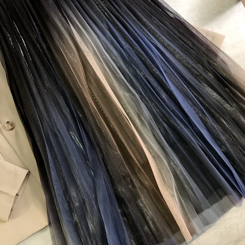 Chân Váy Lưới Midi Lụa Màu Gradient Lưng Cao Thời Trang Xuân Hè Năm 2021 Cho Nữ