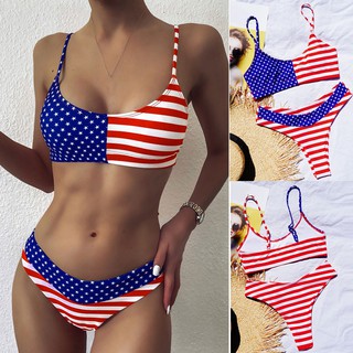 Đồ tắm bikini in họa tiết lá cờ có mút nâng ngực