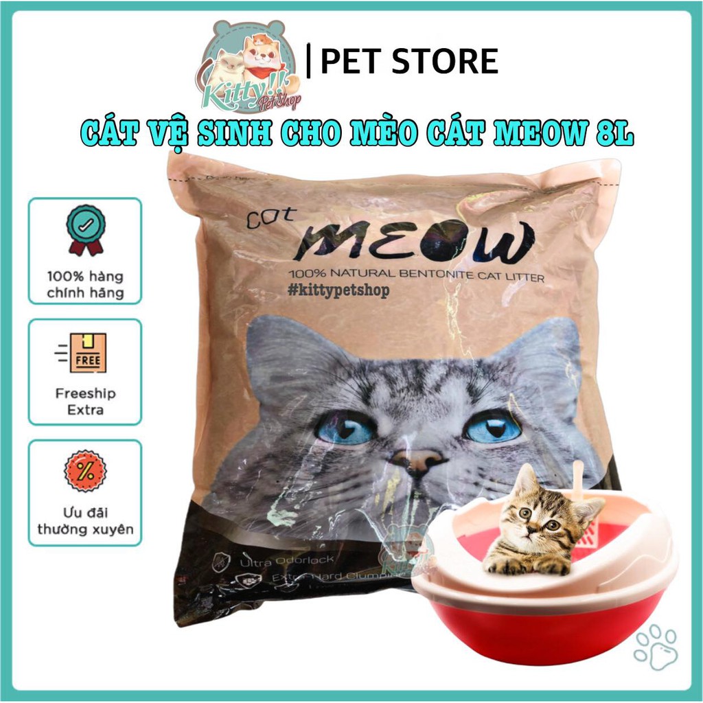 Cát vệ sinh khử mùi cho mèo Cat Meow 8l - cát vệ sinh thấm hút giá rẻ dành cho mèo - Kitty Pet Shop