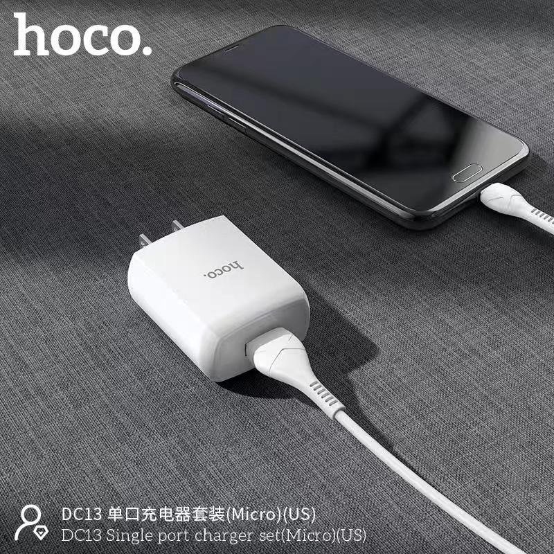 Bộ Sạc Nhanh  2.4A Hoco DC13, Thích hợp với mọi loại máy, Chân cắm dẹt tiêu chuẩn US, dài 1m - Vật liệu PC chống cháy
