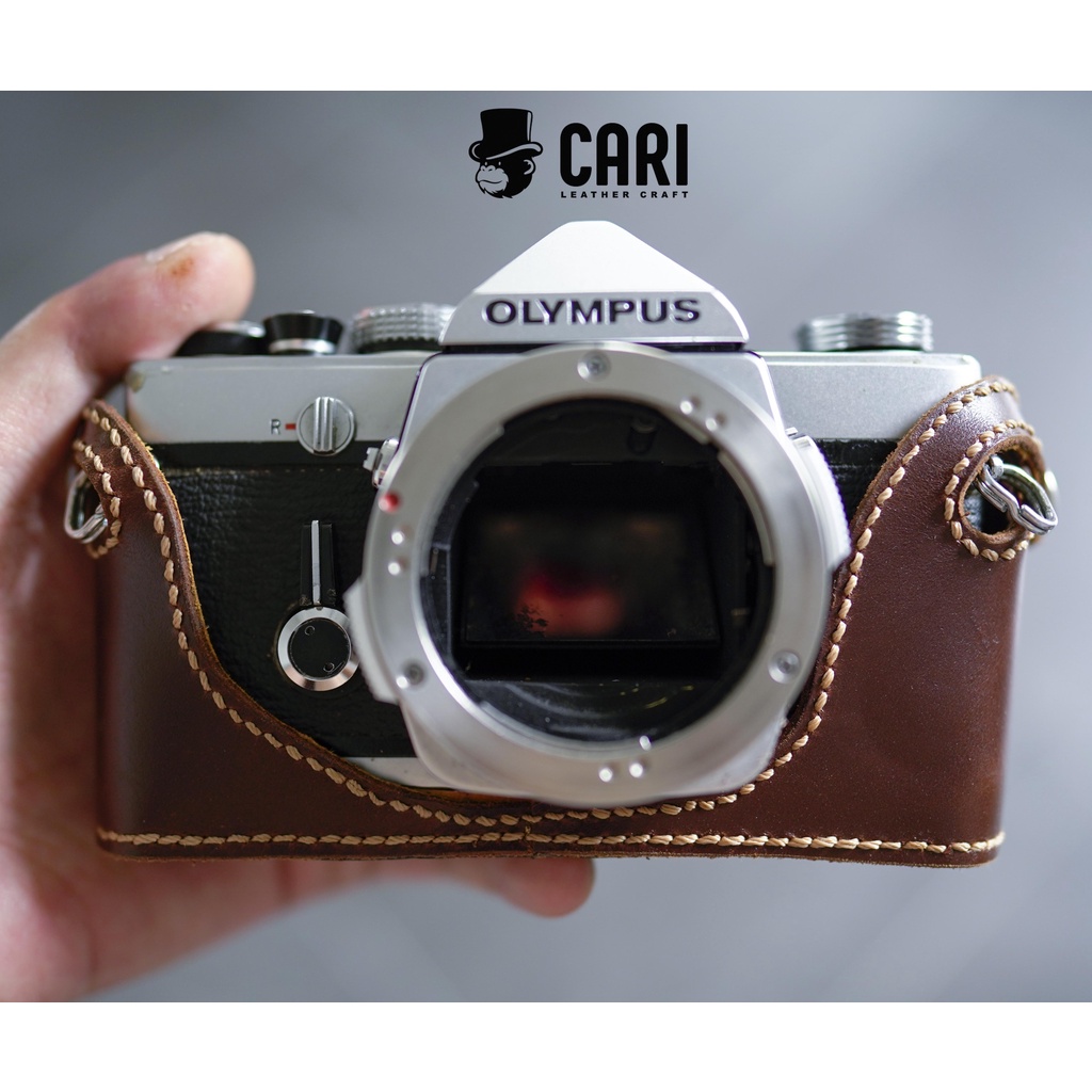 Bao da Halfcase máy ảnh film Olympus OM-1 OM-2 handmade từ da bò thật | Half case máy ảnh film Olympus