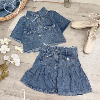 Set jean 2 túi + chân váy xếp li