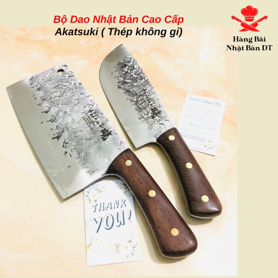 Combo 2 Dao Chặt Thịt, Chặt Xương Dao Thái Akatsuki  Vân Búa Nhật Bản Nhập Khẩu Chính Hãng