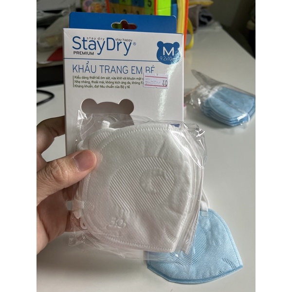 Hộp 10 Khẩu Trang Gấu Stay Dry Size S M Cho Bé