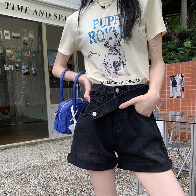 Quần Short Denim Ống Rộng Lưng Cao Thời Trang Dành Cho Nữ