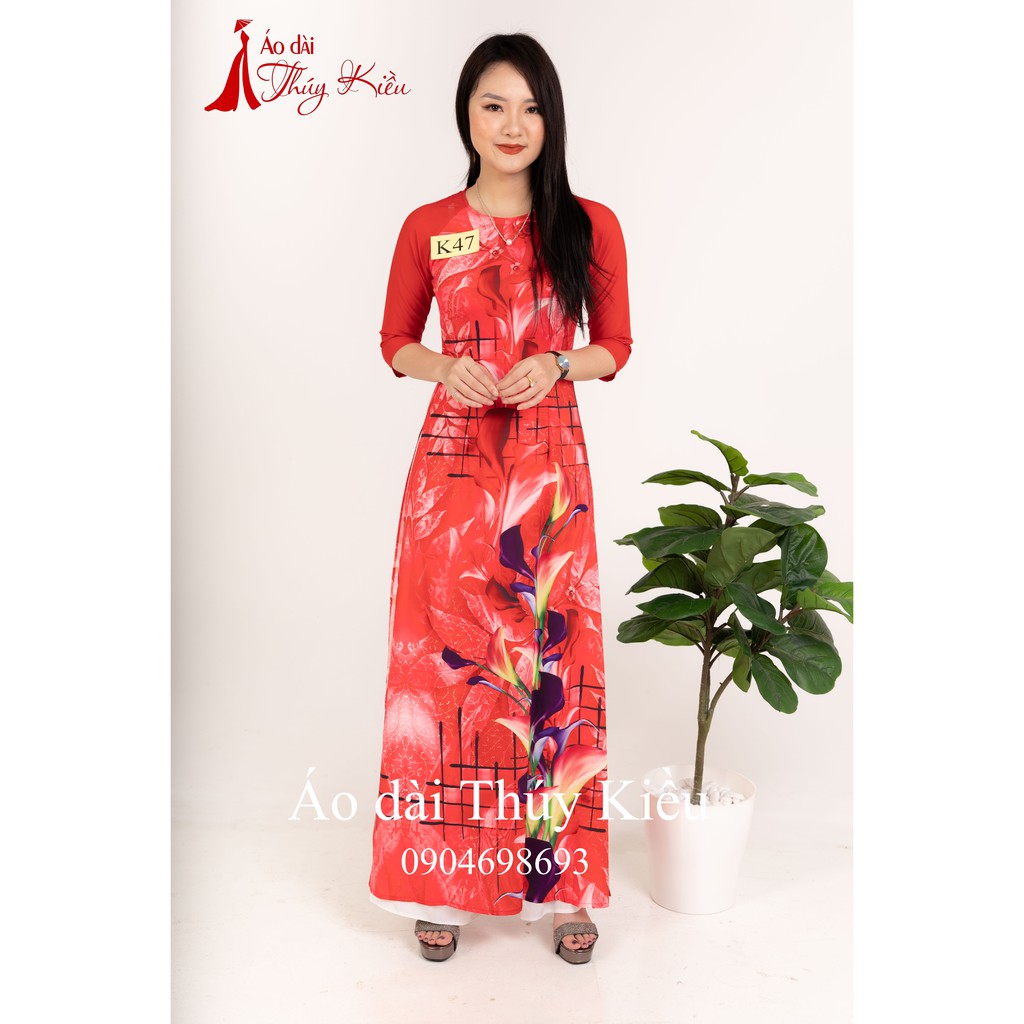 Áo dài truyền thống nữ thiết kế may sẵn tết cách tân nữ nền đỏ K47 Thúy Kiều mềm mại co giãn áo dài giá rẻ