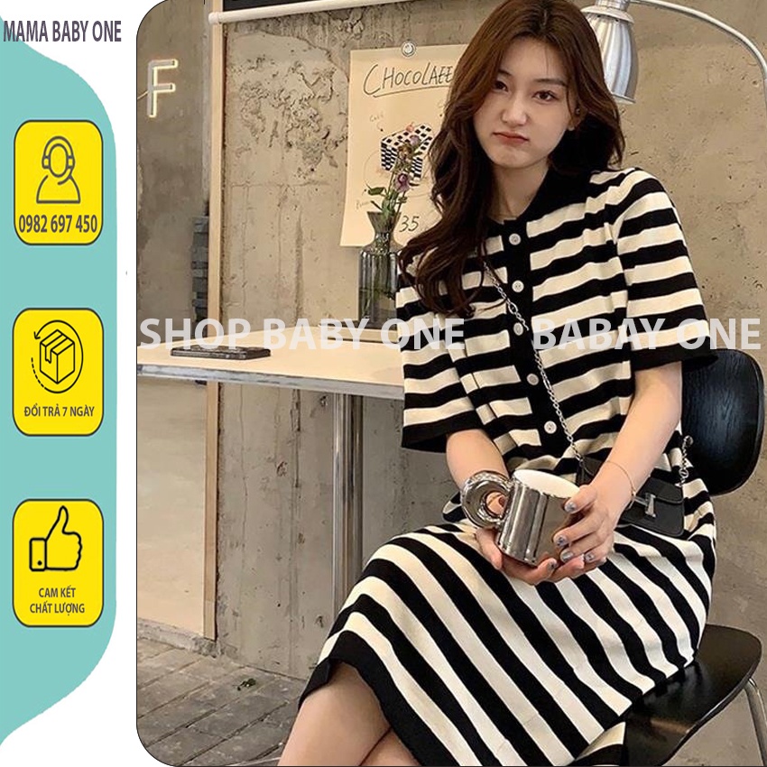 ĐẦM BẦU SUÔNG DÁNG DÀI CỔ SƠ MI CHẤT COTTON CAO CẤP, VÁY BẦU KẺ SỌC THỜI TRANG HÀN QUỐC