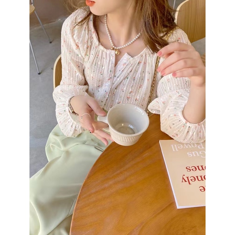 Áo Nữ Tay Dài Họa Tiết Hoa Thời Trang Phong Cách Hàn Quốc