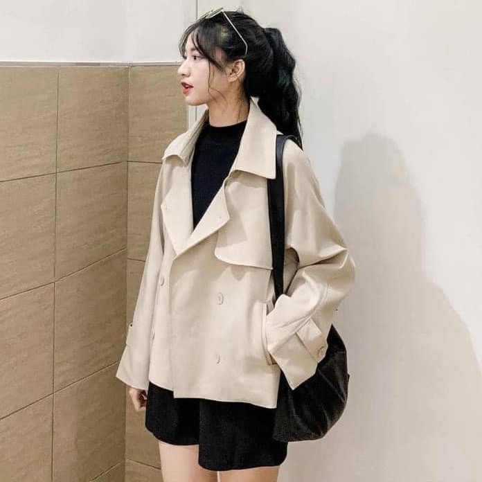 Áo Khoác Măng Tô Dáng Ngắn Thời Trang, Áo Khoác Ngoài Blazer Kèm Đai