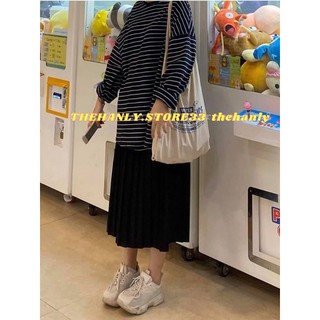 Set áo pull kẻ ngang dài tay kèm chân váy