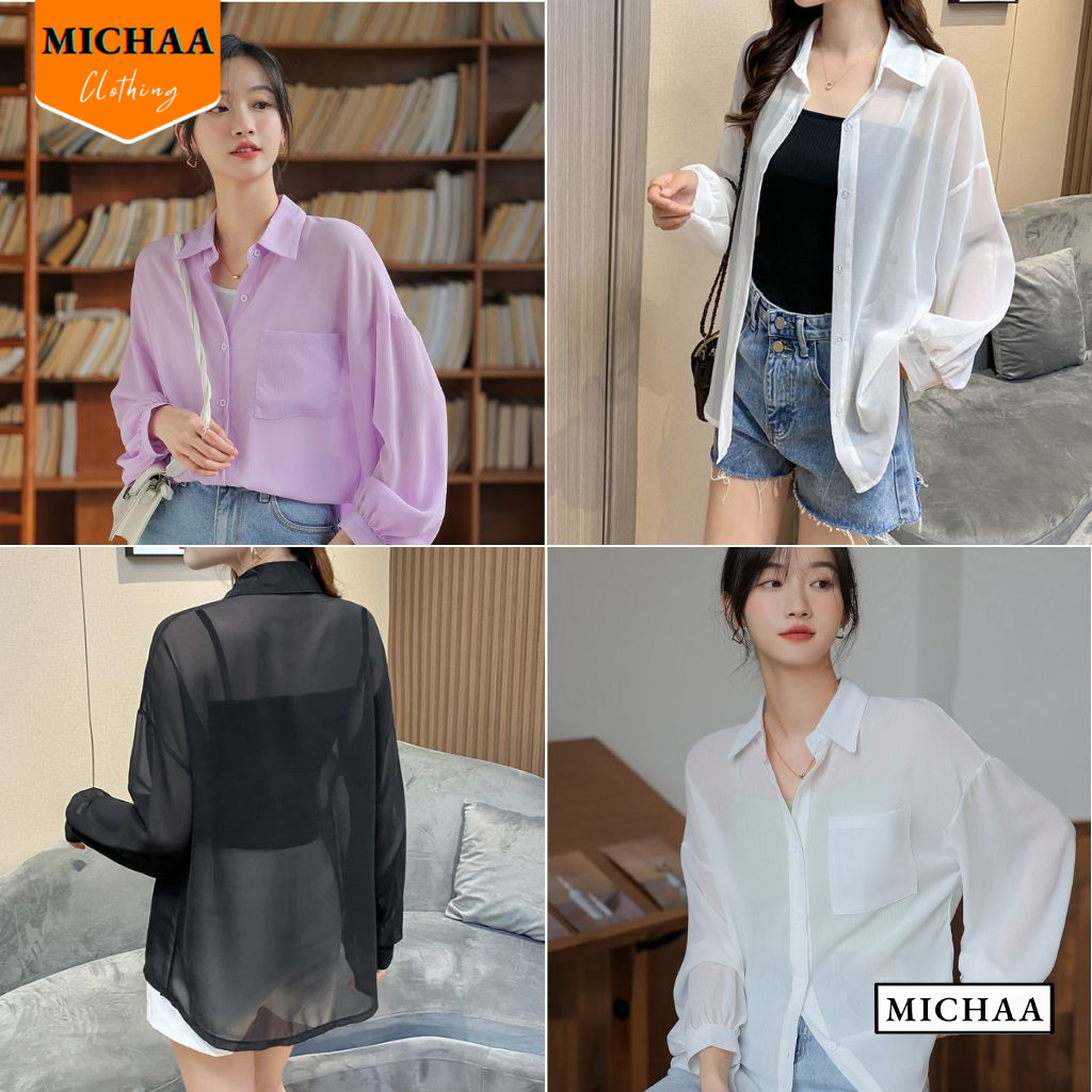 Áo Khoác SƠ MI VOAN Form Rộng Tay Dài Nữ, Áo Sơ Mi Chất Voan Dáng Dài Thời Trang - MICHAA SM03