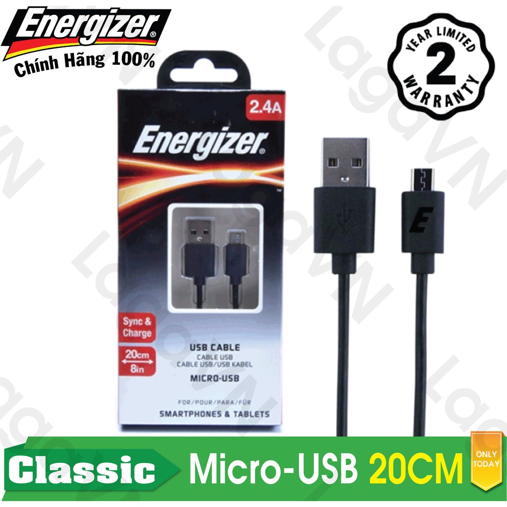 [Freeship toàn quốc từ 50k] Cáp sạc Energizer Micro-USB tròn dài 20cm cho Android (Đen)