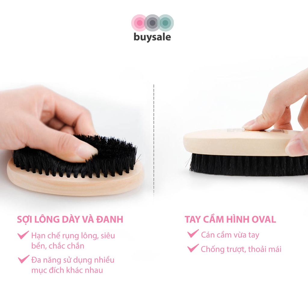 Bàn chải lông heo gỗ sồi phủi bụi tóc dùng trong salon, hỗ trợ đánh xi giày đa năng, tiện ích - Buysales - BSPK254