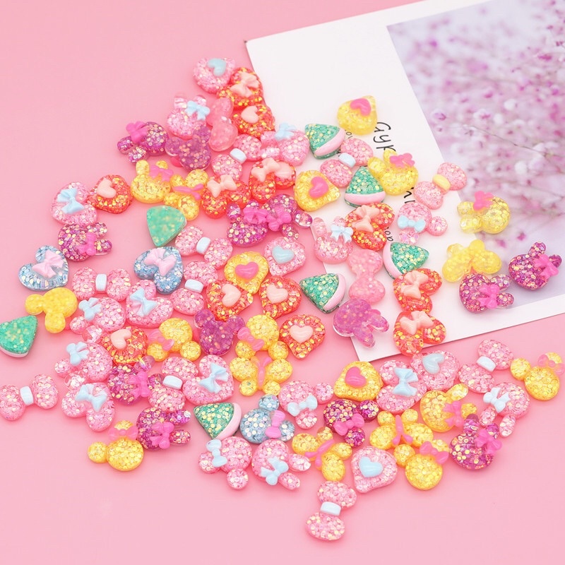 Set 10 Charm Đính Kim Tuyến Nhiều Mẫu, Nhiều Màu Sắc