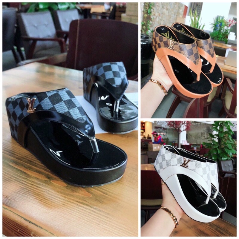 Dép nữ đế xuồng kẹp cao 7cm may liền gót