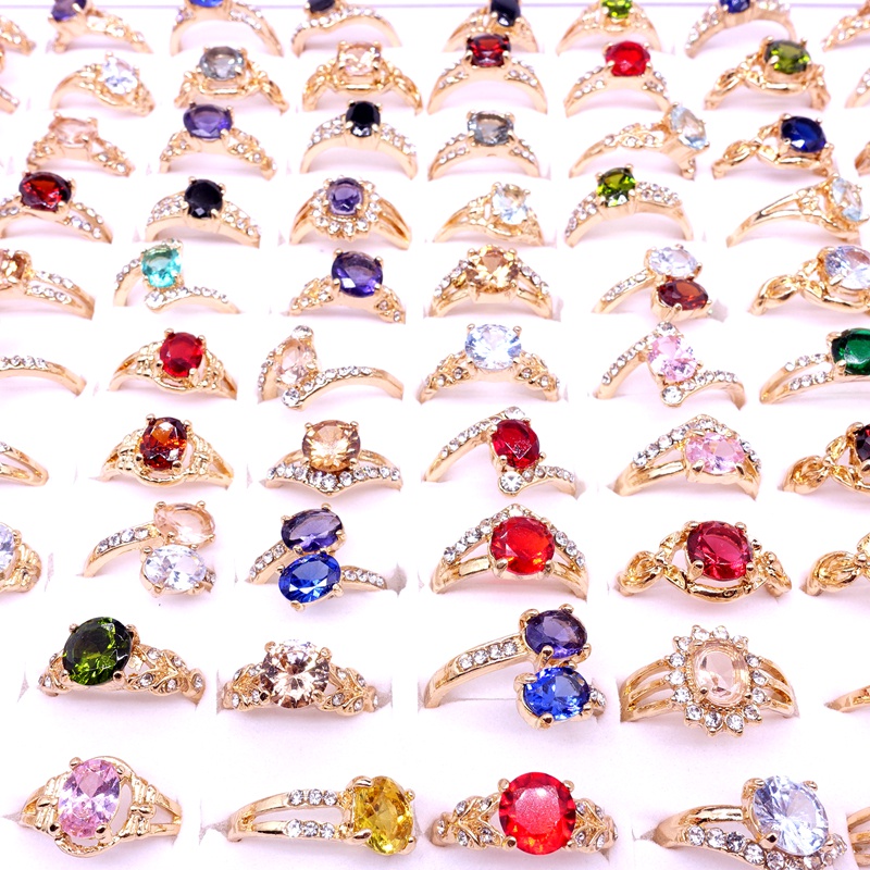 Set 20 Nhẫn Mạ Vàng Đính Đá Zircon Nhiều Màu Thời Trang